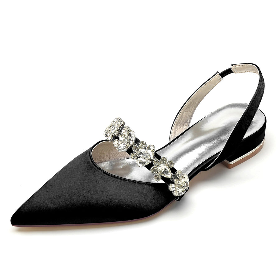 Women's Silk Satin With Rhinestone Closed Toe Flat Heel Evening Shoes