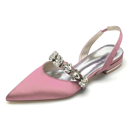 Women's Silk Satin With Rhinestone Closed Toe Flat Heel Evening Shoes