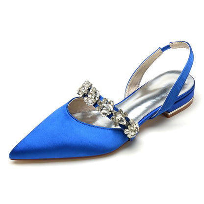 Women's Silk Satin With Rhinestone Closed Toe Flat Heel Evening Shoes