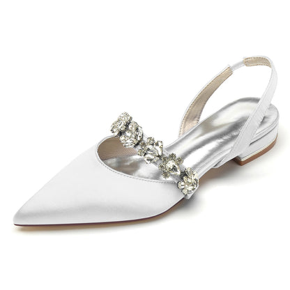 Women's Silk Satin With Rhinestone Closed Toe Flat Heel Evening Shoes