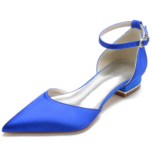 Women's Silk Satin With Ankle Strap Lace Closed Toe Flat Heel Party Shoes