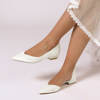 Women's Silk Satin Closed Toe Flat Heel Wedding Shoes