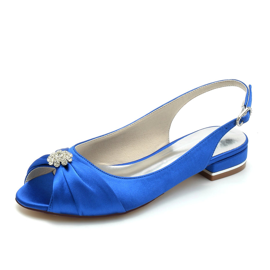 Women's Silk Satin With Flower Rhinestone Closed Toe Flat Heel Party Shoes