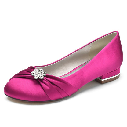 Women's Silk Satin With Pearl Flower Rhinestone Closed Toe Flat Heel Party Shoes