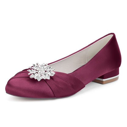 Women's Silk Satin Rhinestone With Closed Toe Flat Heel Evening Shoes