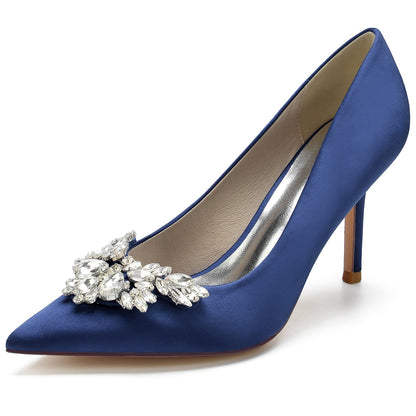 Women's With Rhinestone Silk Satin Closed Toe Stiletto Heel Evening Shoes