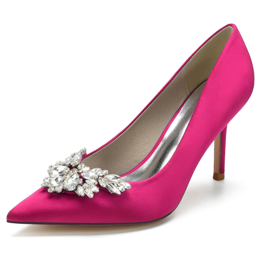 Women's With Rhinestone Silk Satin Closed Toe Stiletto Heel Evening Shoes