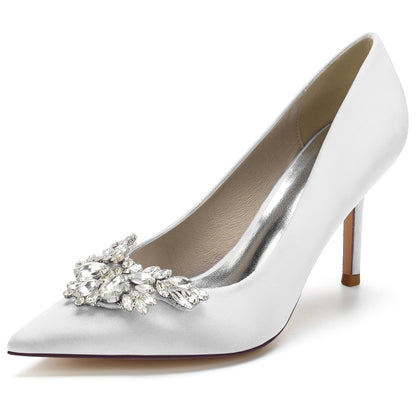 Women's With Rhinestone Silk Satin Closed Toe Stiletto Heel Evening Shoes