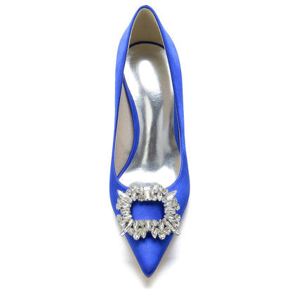 Women's Rhinestone Silk Satin With Closed Toe Stiletto Heel Evening Shoes