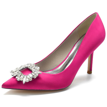 Women's Rhinestone Silk Satin With Closed Toe Stiletto Heel Evening Shoes