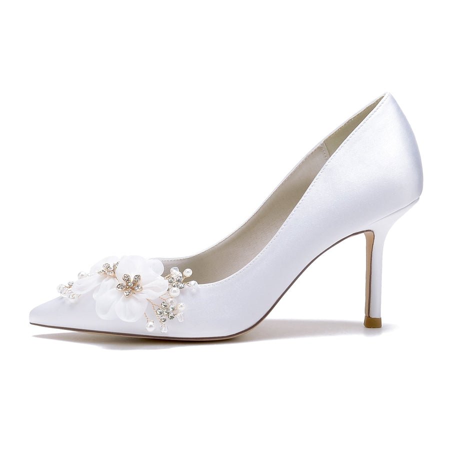 Women's Silk Satin With Closed Toe Stiletto Heel Flower Wedding Shoes