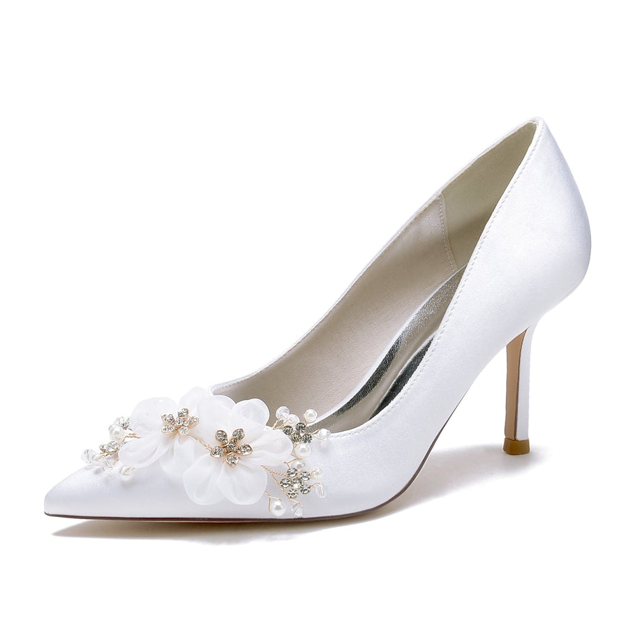 Women's Silk Satin With Closed Toe Stiletto Heel Flower Wedding Shoes