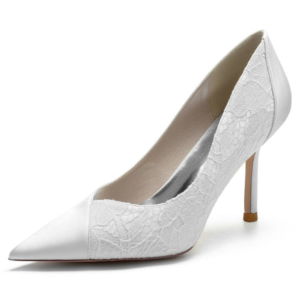 Women's Silk Satin Lace Closed Toe With Stiletto Heel Party Shoes