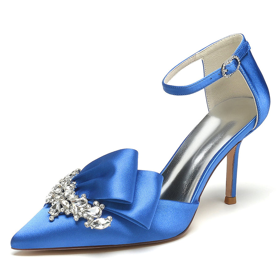 Women's Silk Satin With Ankle Strap Closed Toe Stiletto Heel Evening Shoes