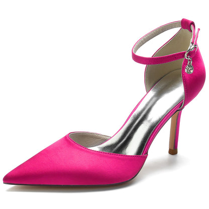 Women's Silk Satin With Ankle Strap Closed Toe Stiletto Heel Party Shoes