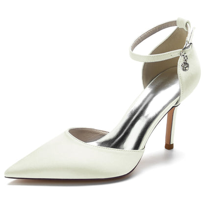 Women's Silk Satin With Ankle Strap Closed Toe Stiletto Heel Party Shoes