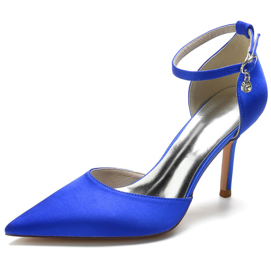 Women's Silk Satin With Ankle Strap Closed Toe Stiletto Heel Party Shoes