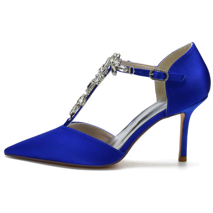 Women's Ankle Strap Rhinestone Closed Toe Silk Satin With Stiletto Heel Party Shoes