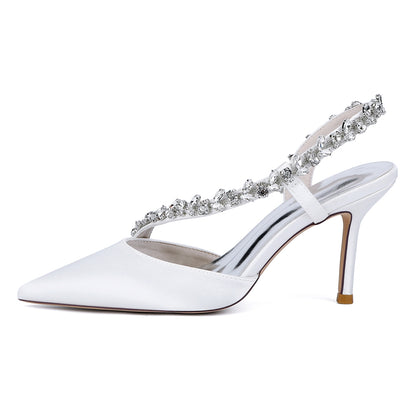 Women's Silk Satin Rhinestone Closed Toe With Rhinestone Stiletto Heel Evening Shoes