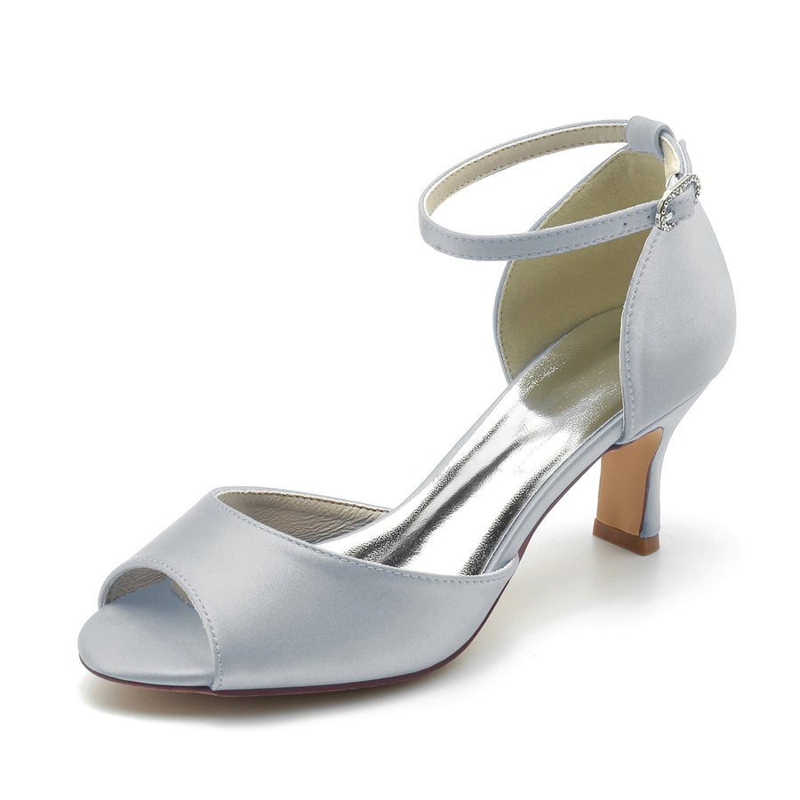 Women's Silk Satin With Ankle Strap Peep Toe Spool Heel Wedding Shoes