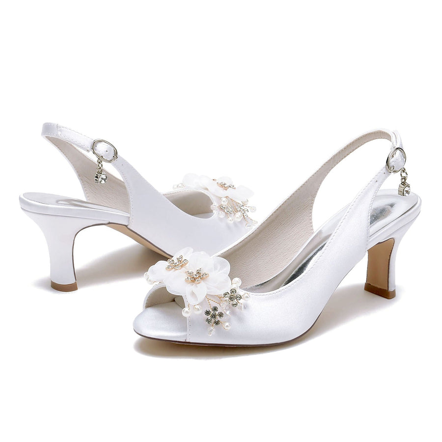 Women's Silk Satin With Flower Peep Toe Spool Heel Party Shoes