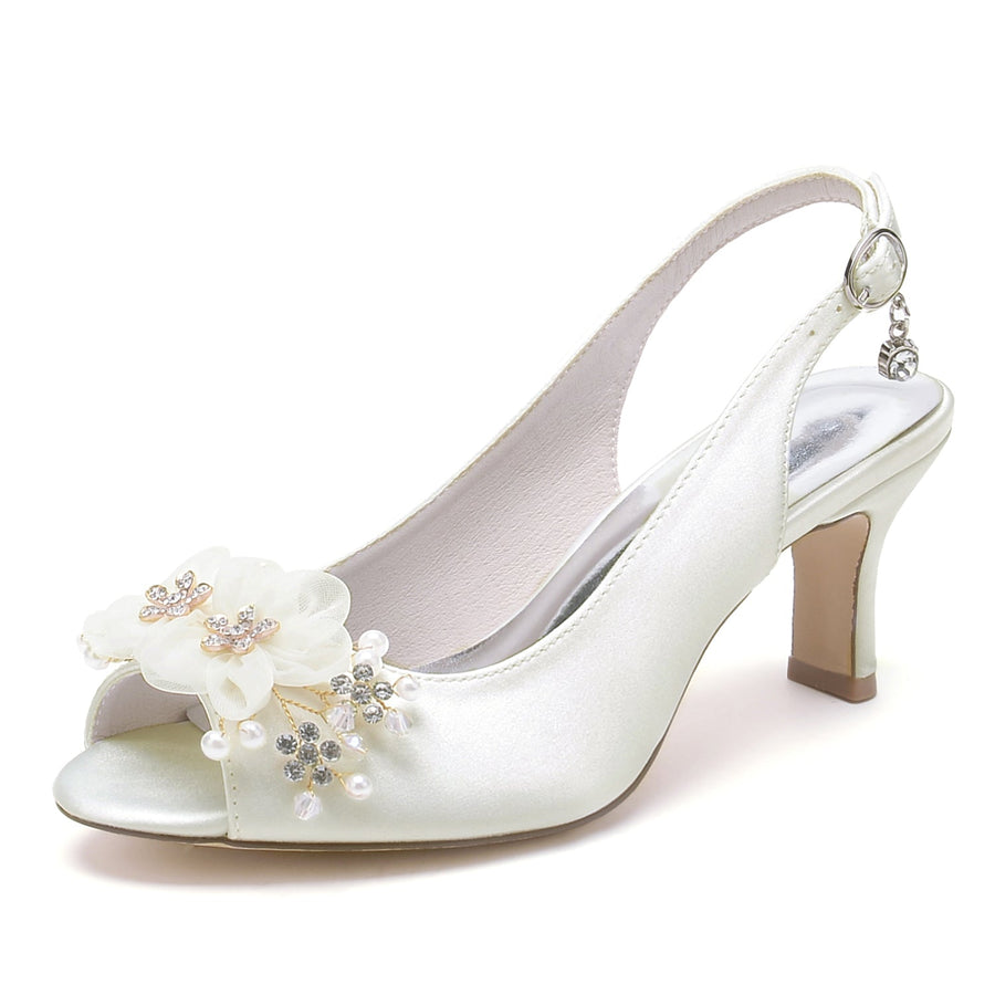 Women's Silk Satin With Flower Peep Toe Spool Heel Party Shoes