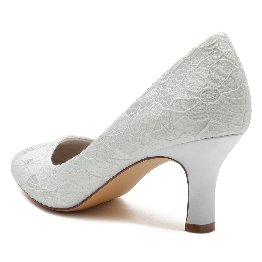 Women's Lace Silk Satin With Lace Closed Toe Spool Heel Evening Shoes