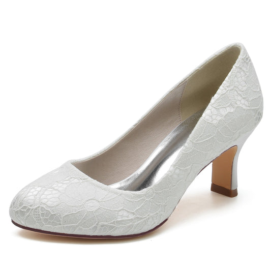 Women's Lace Silk Satin With Lace Closed Toe Spool Heel Evening Shoes