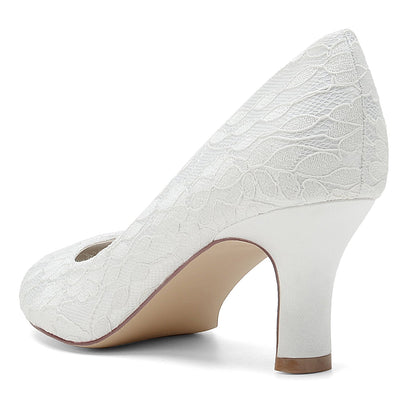 Women's Lace Silk Satin With Lace Closed Toe Spool Heel Party Shoes