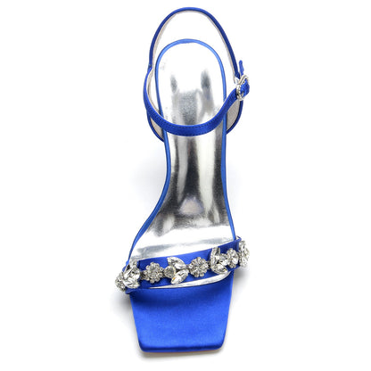 Women's Silk Satin With Rhinestone Peep Toe Ankle Strap Stiletto Heel Evening Shoes