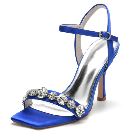 Women's Silk Satin With Rhinestone Peep Toe Ankle Strap Stiletto Heel Evening Shoes