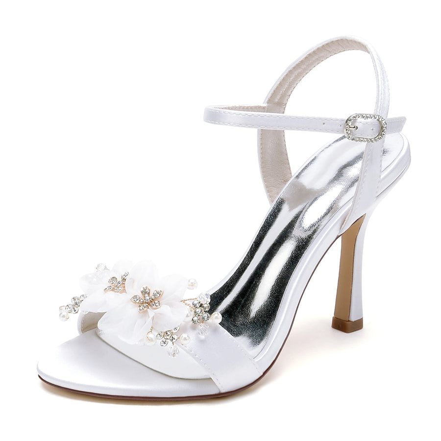 Women's Silk Satin With Ankle Strap Flower Peep Toe Stiletto Heel Party Shoes