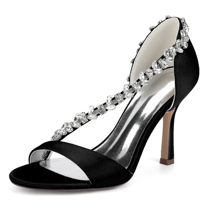 Women's Silk Satin Pearl Peep Toe With Rhinestone Stiletto Heel Evening Shoes