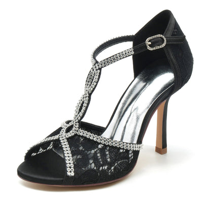 Women's Synthetic Mesh With Ankle Strap Lace Rhinestone Peep Toe Stiletto Heel Evening Shoes