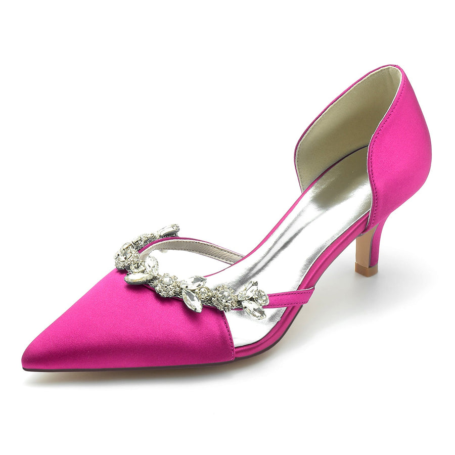 Women's Silk Satin Closed Toe Stiletto Heel With Rhinestone Party Shoes