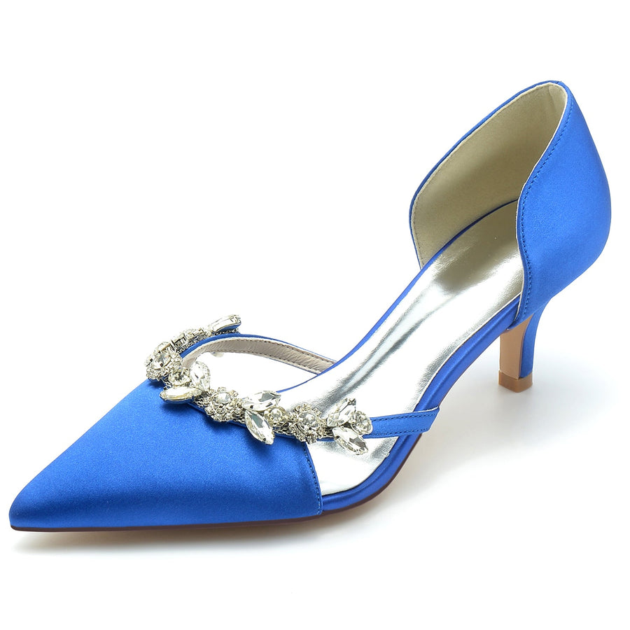 Women's Silk Satin Closed Toe Stiletto Heel With Rhinestone Party Shoes