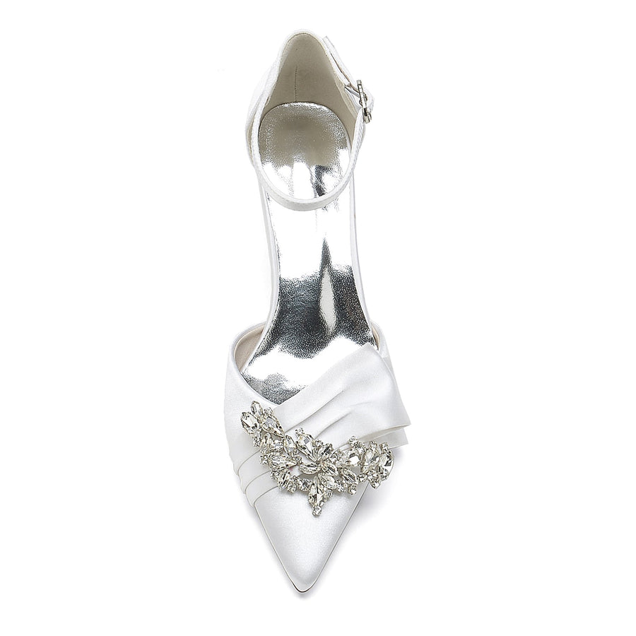 Women's Ankle Strap Silk Satin With Rhinestone Closed Toe Stiletto Heel Evening Shoes