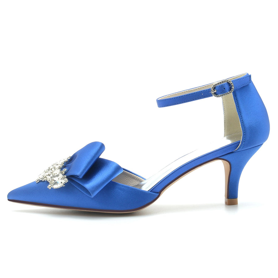 Women's Ankle Strap Silk Satin With Rhinestone Closed Toe Stiletto Heel Evening Shoes