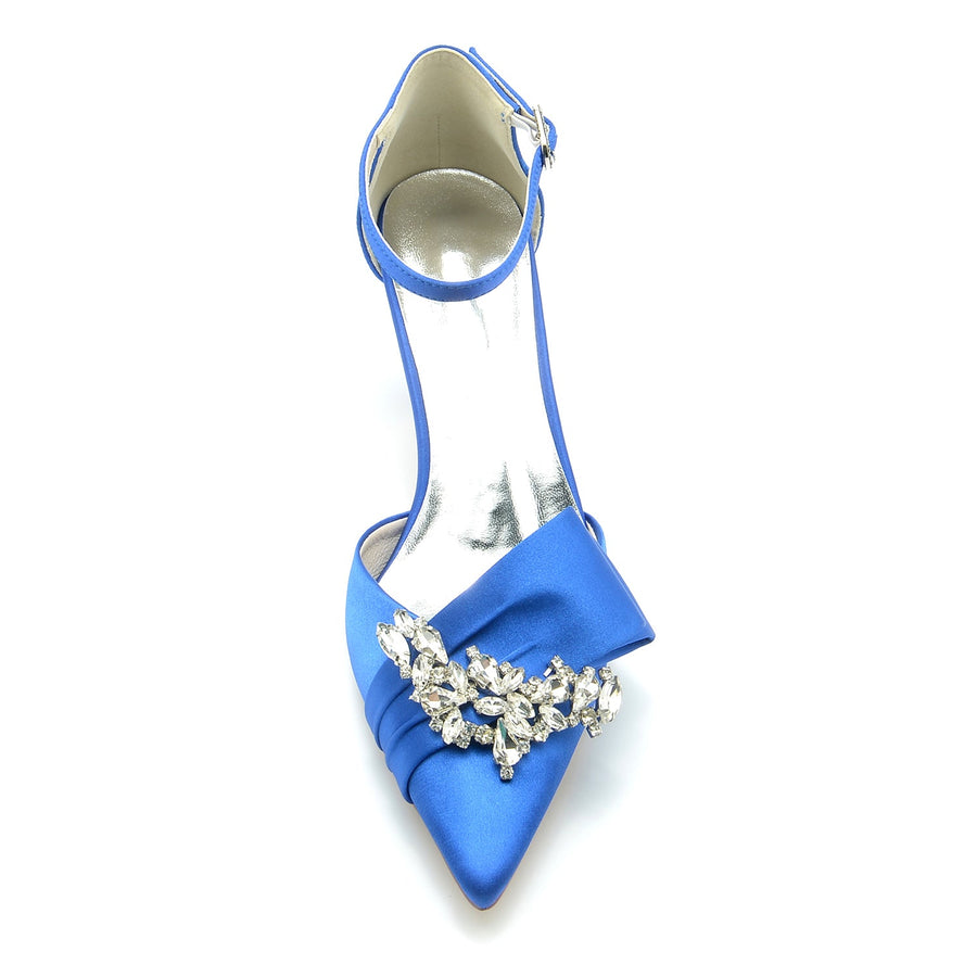 Women's Ankle Strap Silk Satin With Rhinestone Closed Toe Stiletto Heel Evening Shoes