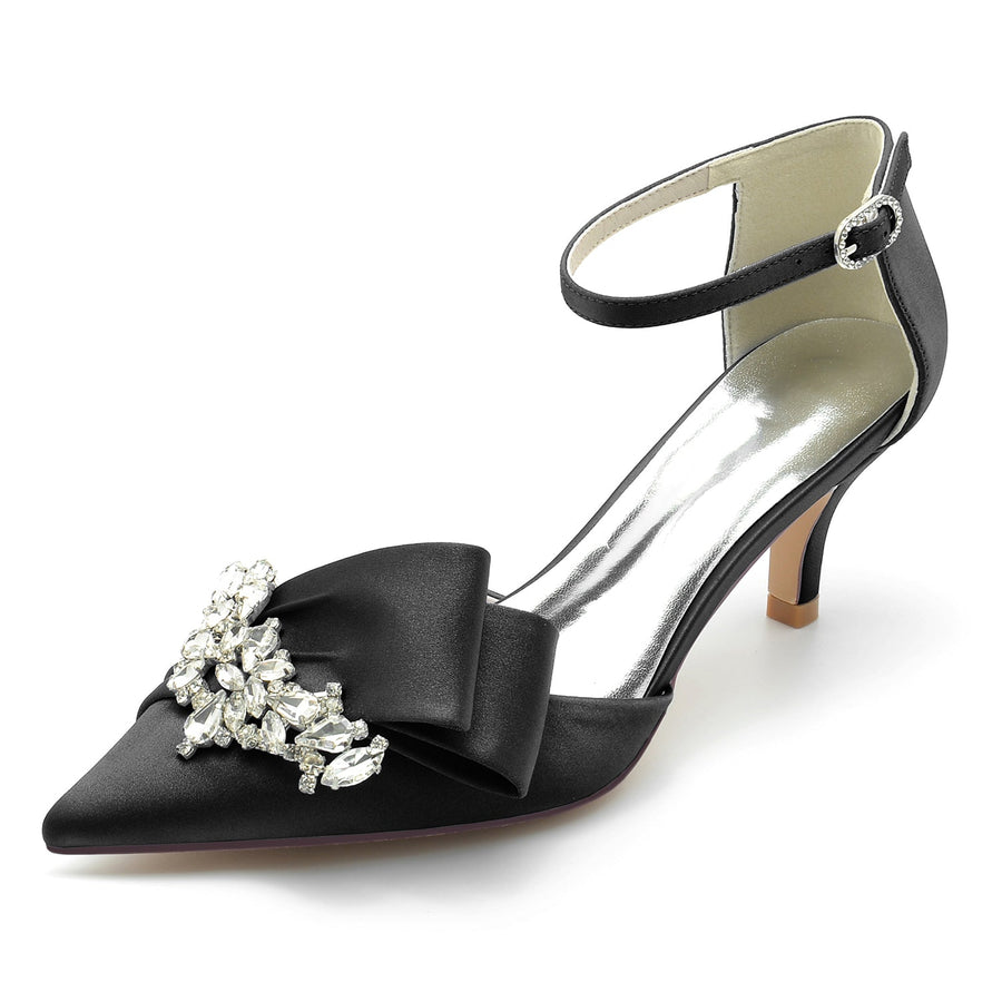 Women's Ankle Strap Silk Satin With Rhinestone Closed Toe Stiletto Heel Evening Shoes