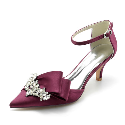 Women's Ankle Strap Silk Satin With Rhinestone Closed Toe Stiletto Heel Evening Shoes