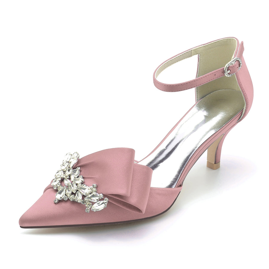 Women's Ankle Strap Silk Satin With Rhinestone Closed Toe Stiletto Heel Evening Shoes