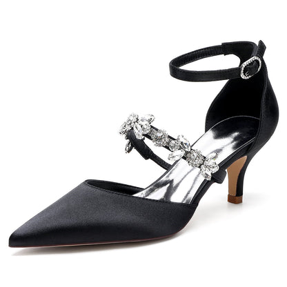 Women's Ankle Strap Rhinestone Silk Satin With Closed Toe Stiletto Heel Wedding Shoes