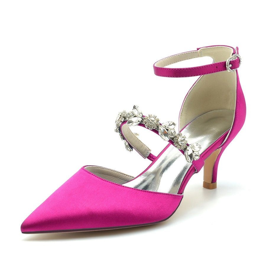 Women's Ankle Strap Rhinestone Silk Satin With Closed Toe Stiletto Heel Wedding Shoes