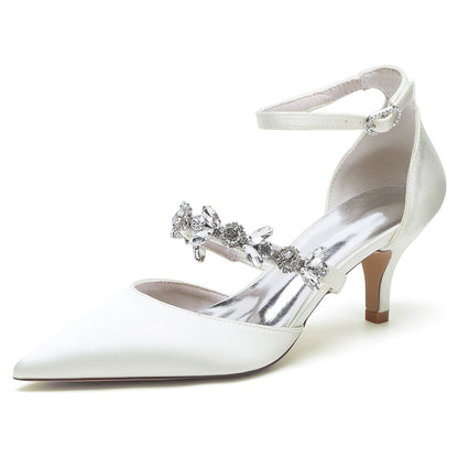 Women's Ankle Strap Rhinestone Silk Satin With Closed Toe Stiletto Heel Wedding Shoes