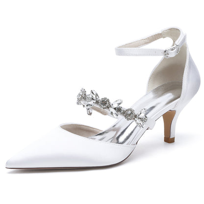 Women's Ankle Strap Rhinestone Silk Satin With Closed Toe Stiletto Heel Wedding Shoes