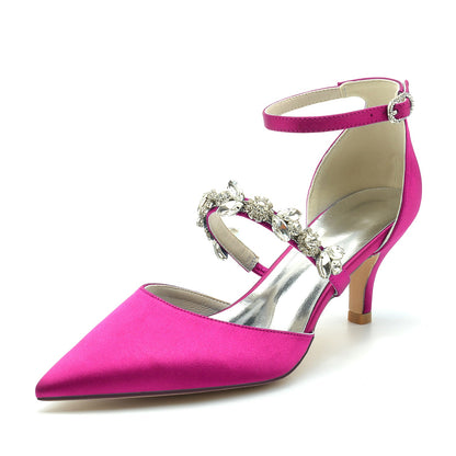 Women's Silk Satin With Ankle Strap Rhinestone Closed Toe Stiletto Heel Evening Shoes