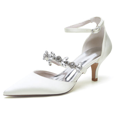 Women's Silk Satin With Ankle Strap Rhinestone Closed Toe Stiletto Heel Evening Shoes