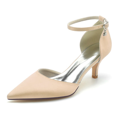 Women's Silk Satin With Ankle Strap Closed Toe Stiletto Heel Wedding Shoes