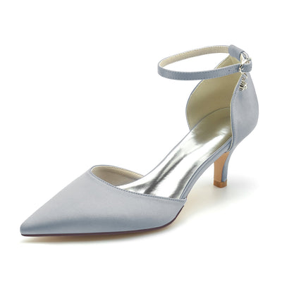 Women's Silk Satin With Ankle Strap Closed Toe Stiletto Heel Wedding Shoes